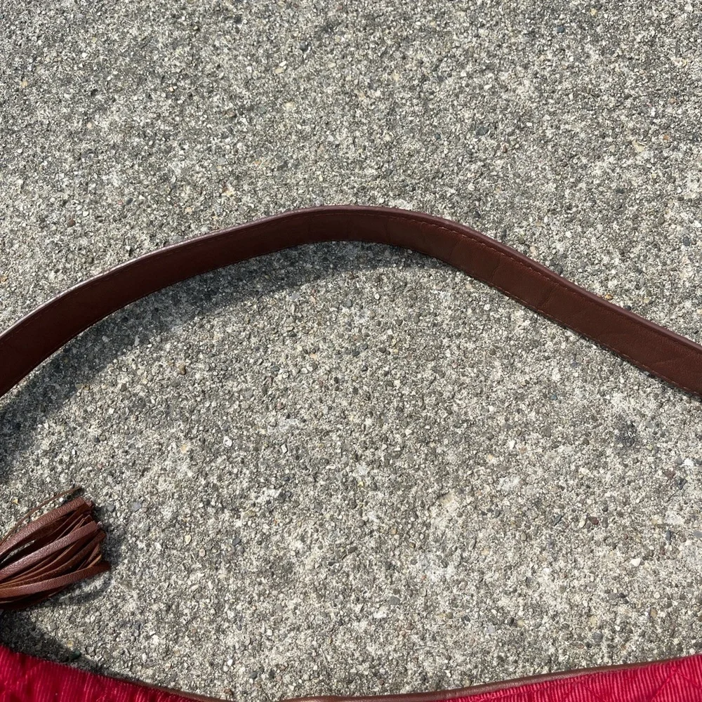 Retired Vera Bradley Red Corduroy Brown Leather Hobo Handbag Purse